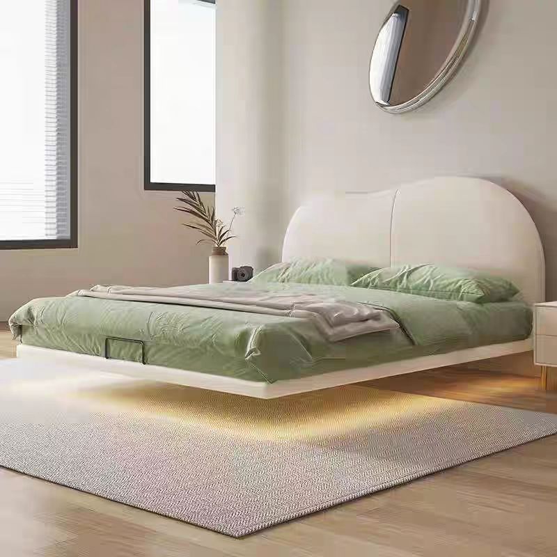 2025新款真皮悬浮床现代简约主卧室双人床网红奶油风云朵软包床极简时尚高清大图