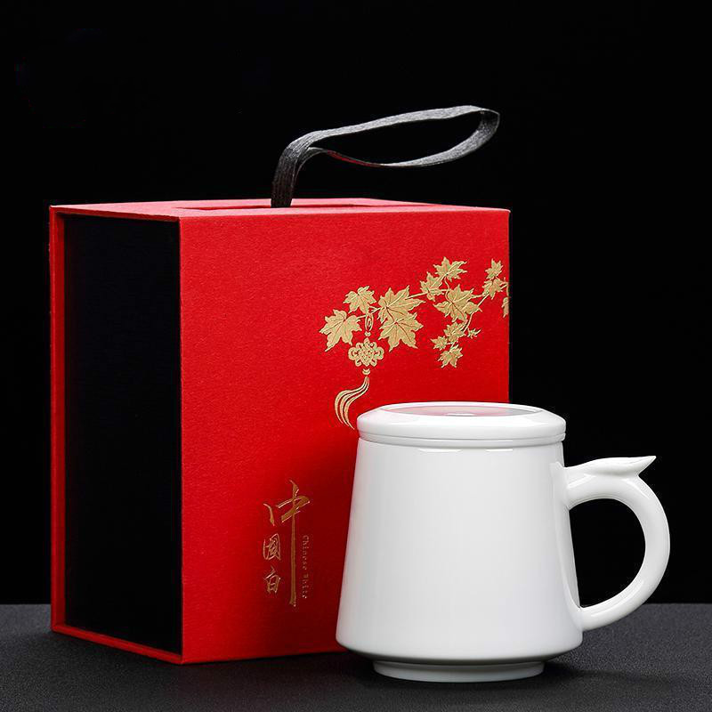 家柏饰(CORATED)德化白瓷茶水分离泡茶杯过滤陶瓷茶杯带盖杯子礼品茶具礼盒装高清大图