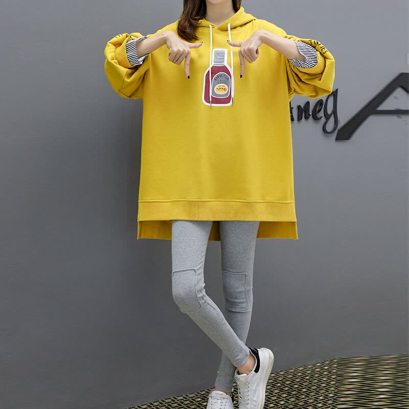 迪鲁奥(DILUAO) 孕妇装套装秋季2021新款宽松连帽卡通图案中长款上衣+托腹裤两件套图片