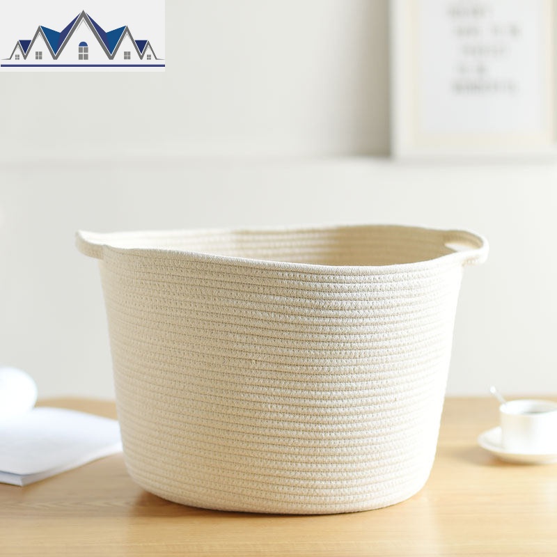 北欧脏衣篮棉线玩具收纳桶ins杂物筐折叠家用放换洗衣服的框 三维工匠收纳篮 【椭圆小号】米白