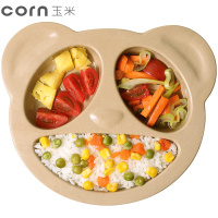 玉米(corn) 稻壳儿童餐盘 熊猫餐盘1个 卡通辅食餐盘 宝宝卡通餐盘碟 家用盘子餐具套装 三格盘