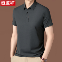 恒源祥2025夏季新款高端冰丝短袖t恤男中年爸爸装上衣半袖POLO衫 185/3XL 草灰