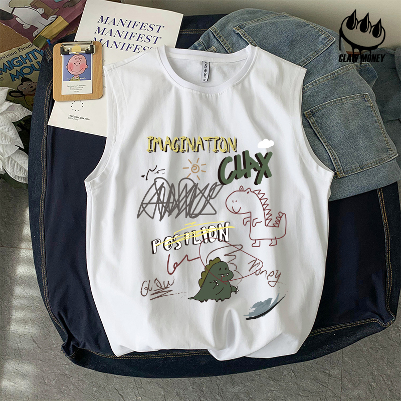 Claw money潮牌纯棉休闲背心男夏季潮流ins无袖T恤青少年百搭汗衫