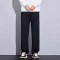 莱赛尔男裤子大学生直筒裤新款天丝纯色百搭宽松高街阔腿休闲裤潮 5XL（205斤） 1046黑色【厚款】