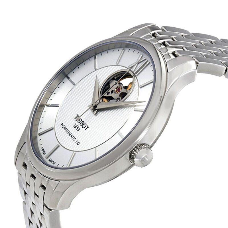 天梭(TISSOT)瑞士品牌手表男俊雅系列1853镂空全自动机械表送男友 白盘钢带T063.907.11.038.00高清大图