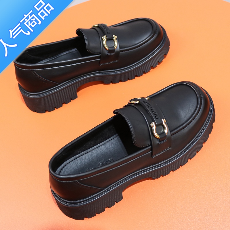 SUNTEK女款乐福鞋女英伦风女鞋新款厚底单鞋黑色小皮鞋百搭2023鞋子休闲高清大图