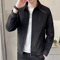 官方正品春秋季夹克男士翻领上衣服新款潮流休闲商务灯芯绒外套男装 黑色(常规) 4XL