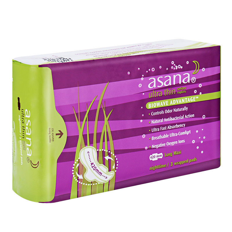 阿莎娜asana 加拿大原装进口 超薄棉面420加长型夜用卫生巾 3p