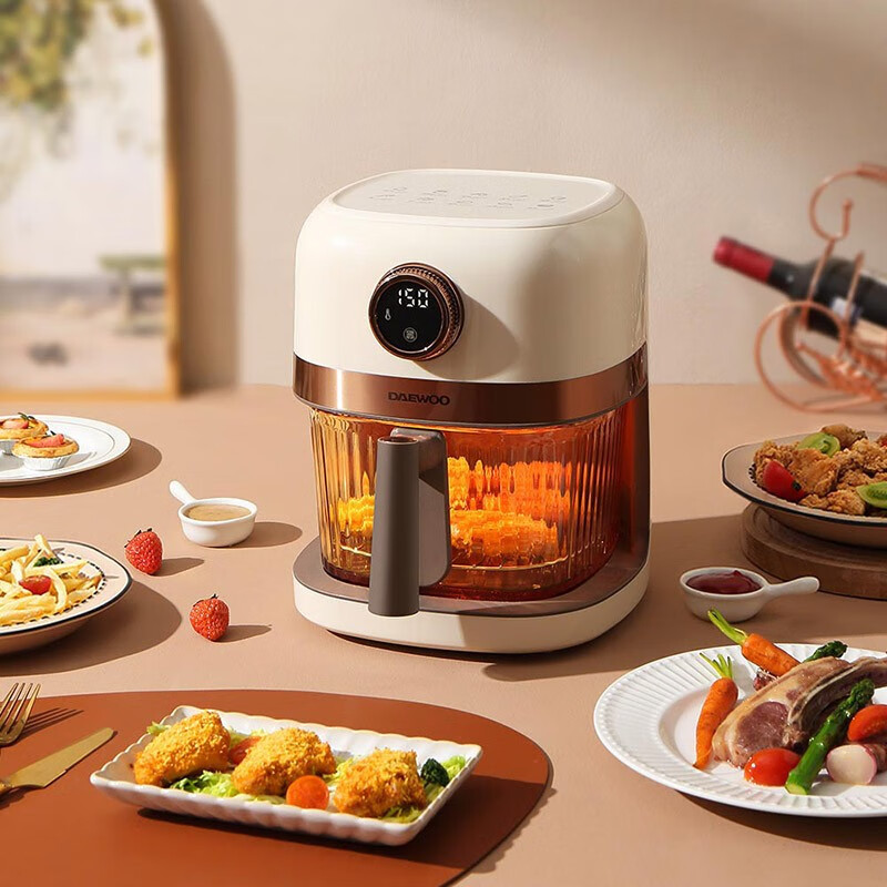 大宇DAEWOO 1250W高颜值机身全息数显屏4L容量空气炸锅 暖阳白 DYKZ-4008高清大图