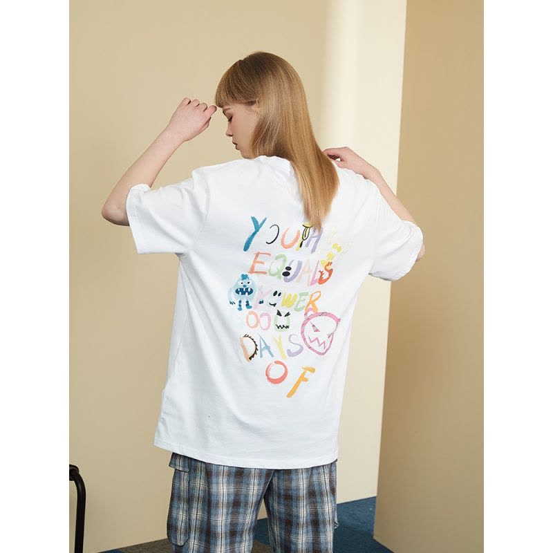 唐狮春夏新款黑色短袖T恤女宽松潮酷内搭yep联名白色全棉上衣图片