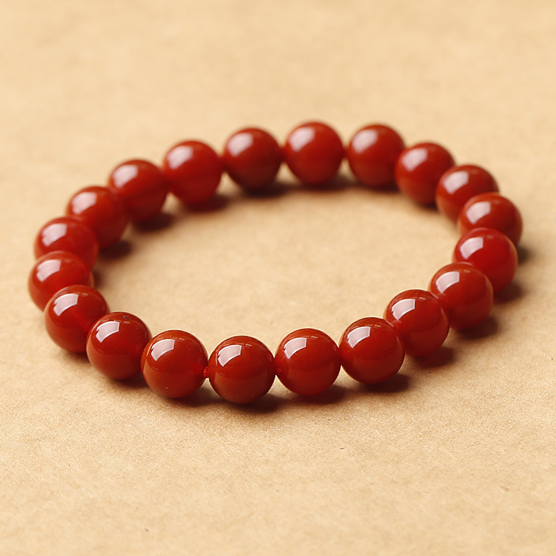 天然南红色半宝石水晶手链情侣甜美圆珠商务礼品手串唯美精致 红色10mm南红玛瑙手链