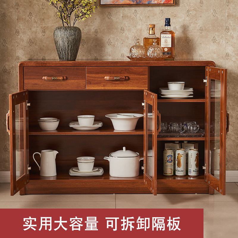 中式餐边柜现代简约实木餐厅茶水柜多功能碗橱酒柜厨房柜子储物柜高清大图