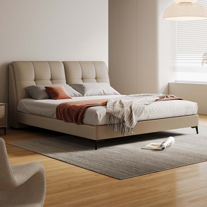 真皮床主卧次卧双人大床实木真皮极简婚床高清大图