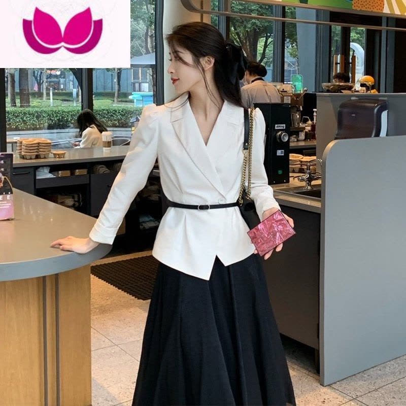 七斓气质高级感西装套装女2023高腰网纱半身裙子西服外套套图片