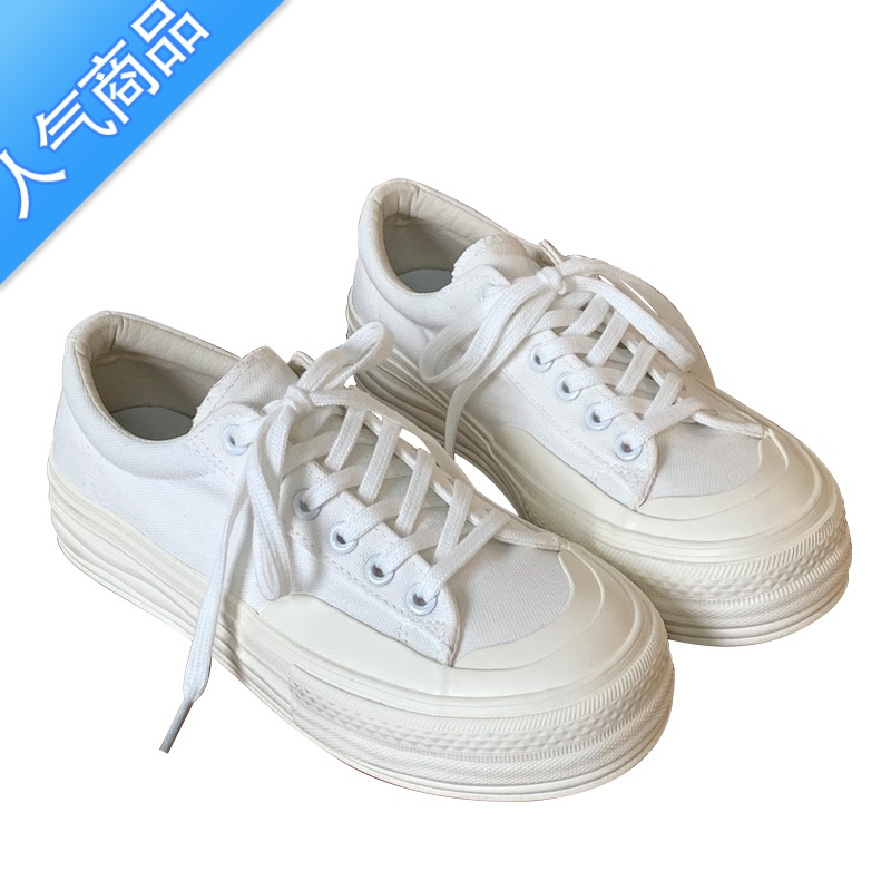SUNTEK厚底帆布鞋女鞋可爱日系大头鞋2023夏季新款学生百搭小白鞋女高清大图