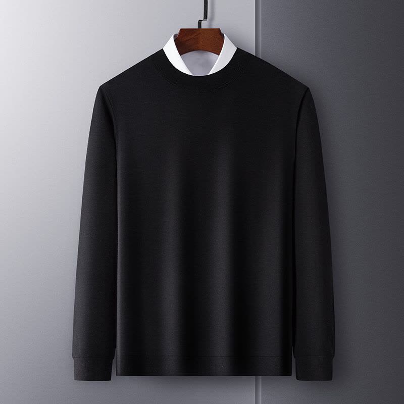 免费试穿 精纺山羊绒圆领中青年纯羊毛绒衫品牌毛衣秋冬装保暖羊毛针织衫商务休闲百搭打底100纯羊毛衫套头羊绒衫男士毛衣男图片