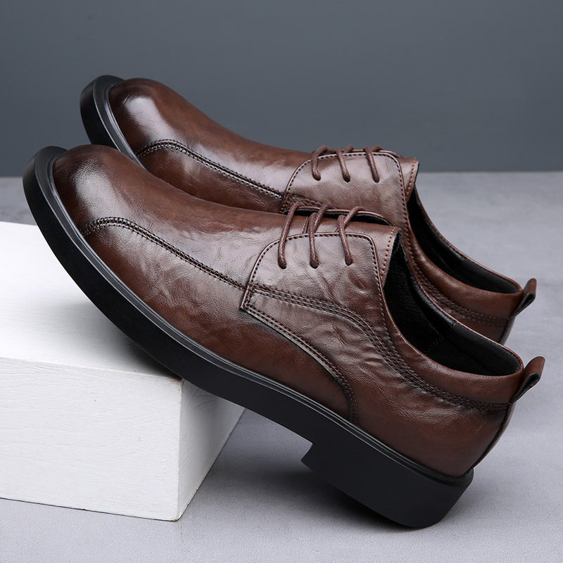 男鞋春季透气新款潮流厚底休闲鞋子英伦商务男士大头皮鞋真皮