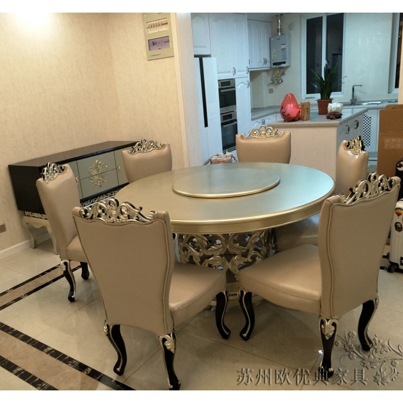 欧式实木餐桌餐厅餐桌餐椅法式田园餐桌椅一桌六椅组合洽谈圆桌_1 餐椅