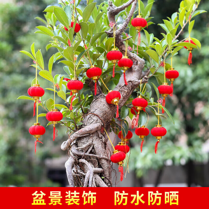 新年植绒小灯笼大门挂的过年装饰结婚家里阳台布置盆栽挂件节庆用品植绒小灯笼8#(16个装) 10包装高清大图