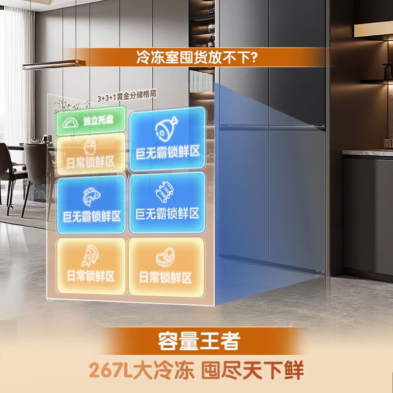 容声世界杯定制大冰象603L十字门冰箱双系统超薄嵌入式一级能效风冷无霜BCD-603Q50CZLBD星耀灰图片