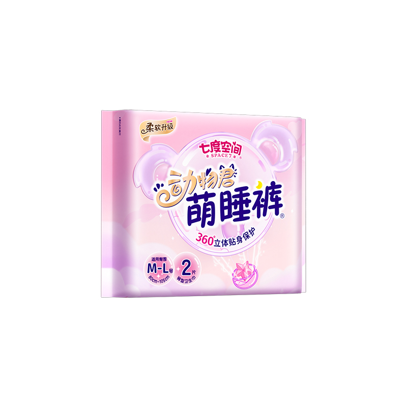 七度空间萌睡裤超薄透气考拉裤型卫生巾经期裤安全防漏 2条*6包(M-L)共12条高清大图