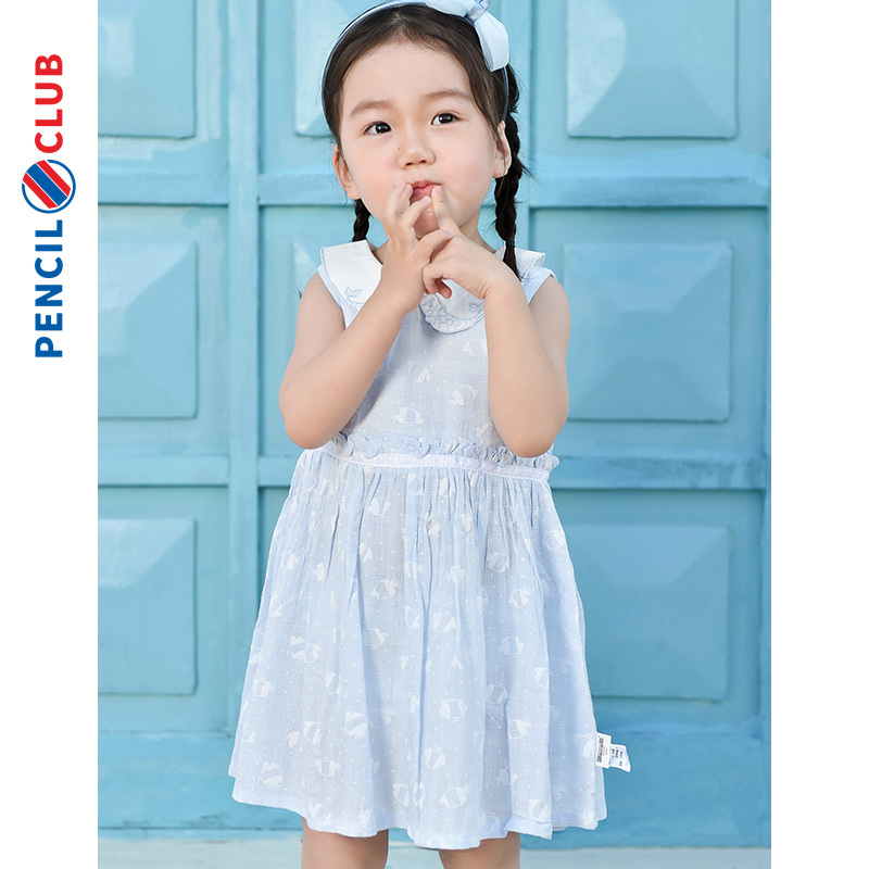[1件3.5折]铅笔俱乐部童装女童连衣裙儿童裙子小女孩娃娃领背心裙夏装2025