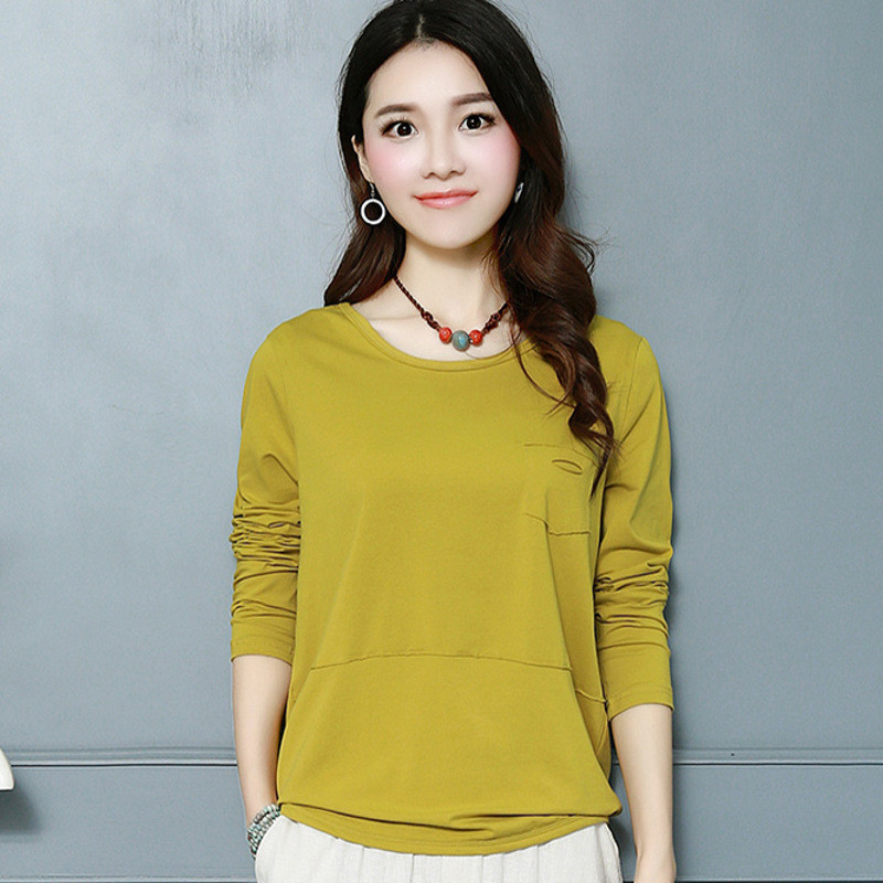 芷臻zhizhen棉长袖常规款女士t恤宽松春秋装新款打底衫女韩版春秋衣外