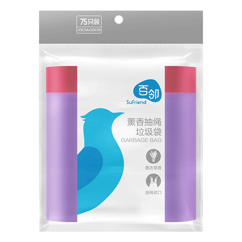 百邻 薰香收口抽绳垃圾袋45*50cm*25只*3卷装(75只) (新)