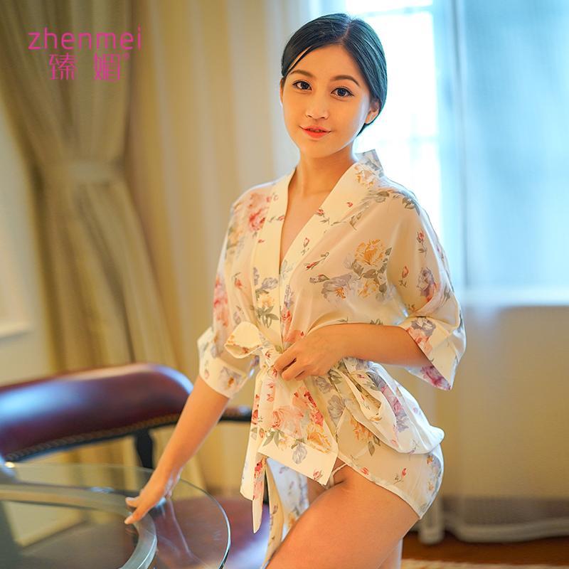 性感透明柔纱印花和服情趣内衣情趣套装sm透视装睡裙套装浴袍9508