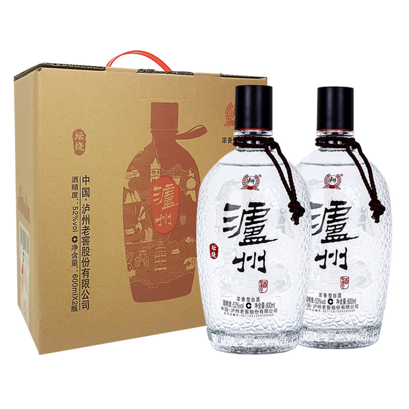 泸州老窖 泸州酒 坛烧 浓香型白酒 52度600ml *2瓶礼盒装 节日送礼