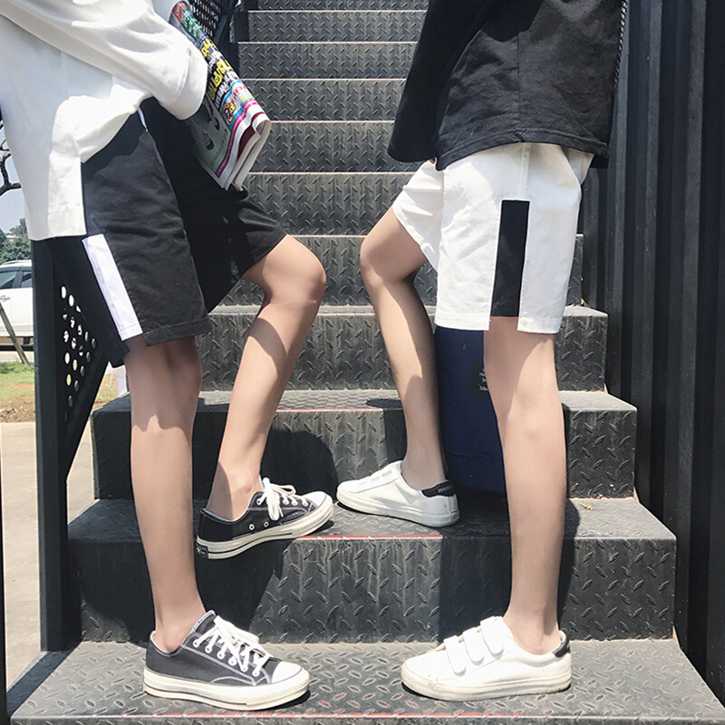 2018夏季男士学生青年短裤拼接撞色夏装休闲裤透气男裤沙滩裤中裤