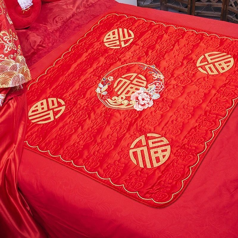 结婚庆用品大全坐福垫结婚女方陪嫁压床坐福被新娘婚礼福字坐被子 百年好合喜-坐福垫[45*45cm]