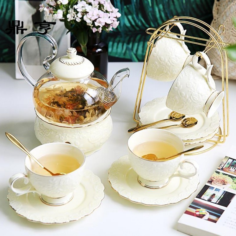 鼎亨英式下午茶茶具 欧式花茶茶具花茶杯套装 陶瓷玻璃煮水果蜡烛