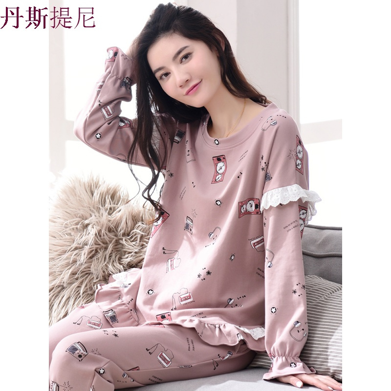 春秋款睡衣女春秋纯棉长袖薄款韩版甜美可爱全棉女士家居服套装夏