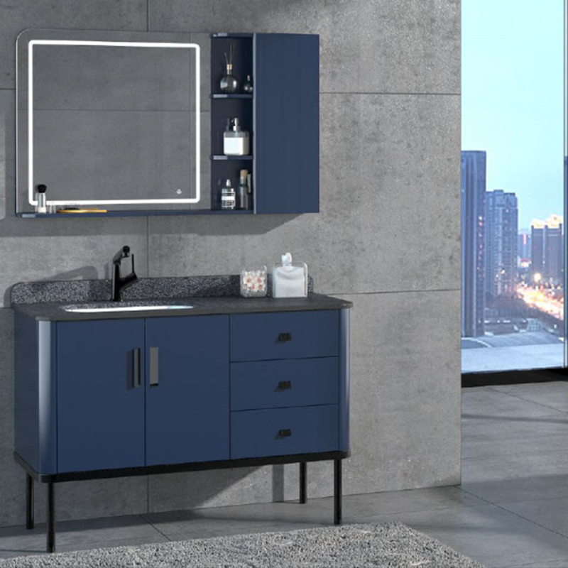 卫浴1200蓝色带bf1016led触控灯落地浴室柜定制