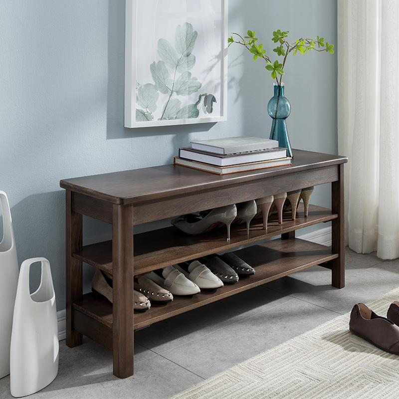 北欧全木换鞋凳闪电客家用穿鞋凳式鞋柜架真皮可坐玄关试鞋凳子