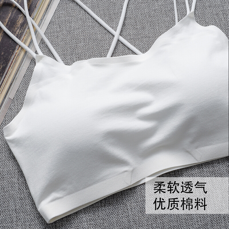 波迷娜(BOMINA)高中生无钢圈美背聚拢裹胸少女内衣网红内衣美背高中学生少女打底裹胸防走光文胸抹胸吊带小背心 白色 均