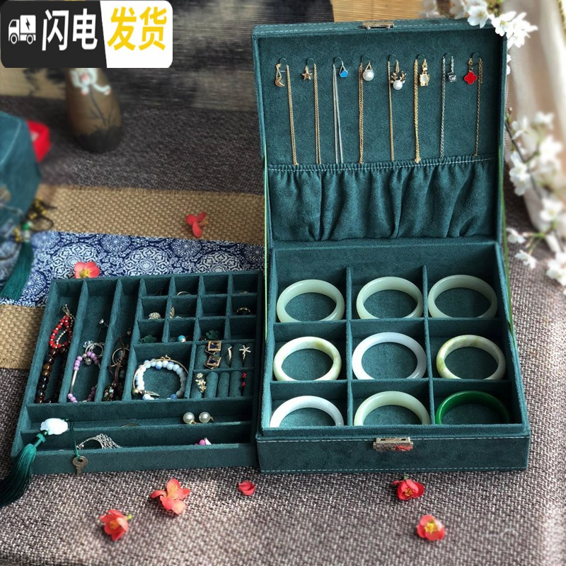 三维工匠复古首饰盒超大容量带锁首饰箱饰品盒手镯首饰收纳盒珠宝盒化妆盒高清大图