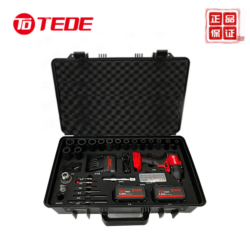 Tede YD-5025 锂电充电式冲击扳手电钻起子机组套 (两电一充)35件组套高清大图