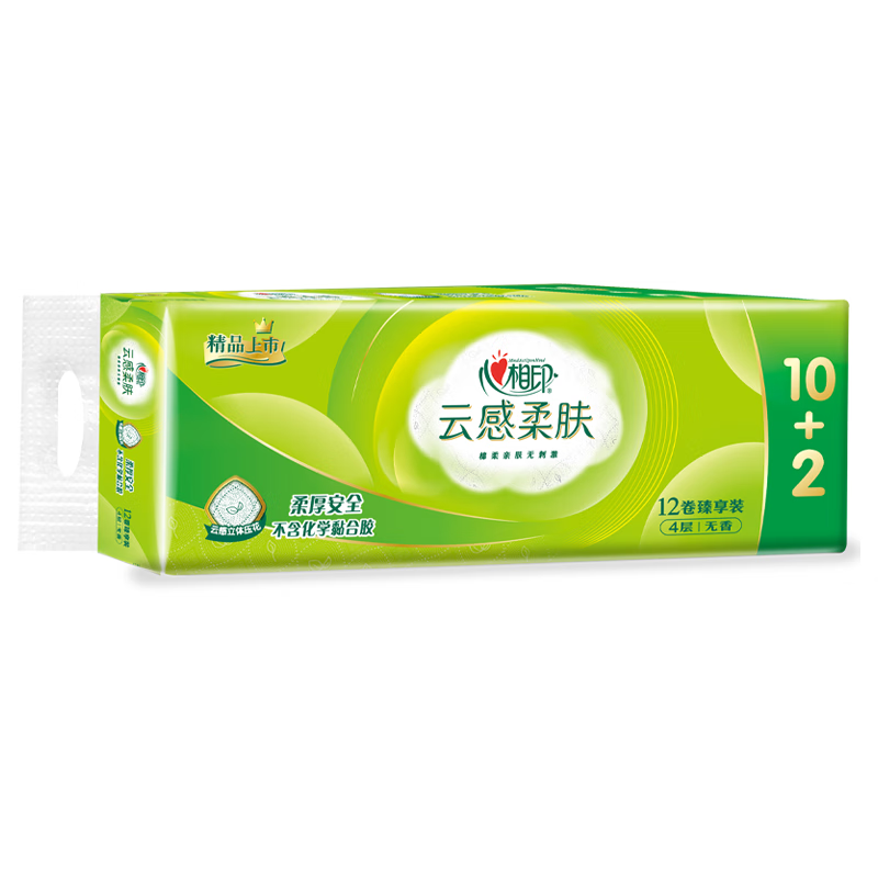 心相印 云感柔肤有芯卷纸4层加厚卷筒纸厕纸卫生纸 110g/卷 12粒/提 一提装 BT5312高清大图