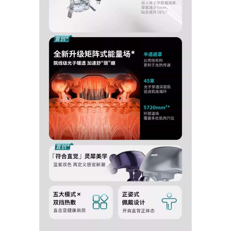 飞利浦 肩颈按摩器PPM7202N 霞光紫高清大图