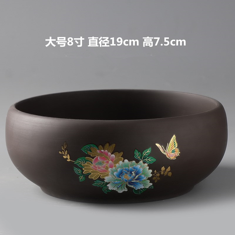 【补贴10%】无孔铜钱草花盆陶瓷大号一叶莲碗莲特价清仓水培植物紫砂口径阳台 紫砂水培花盆-牡丹-大