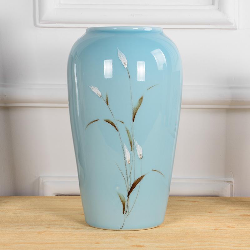 景德镇陶瓷器花瓶插花摆件现代中式三件套客厅电视酒柜玄关装饰品 三维工匠 芦苇大号高清大图