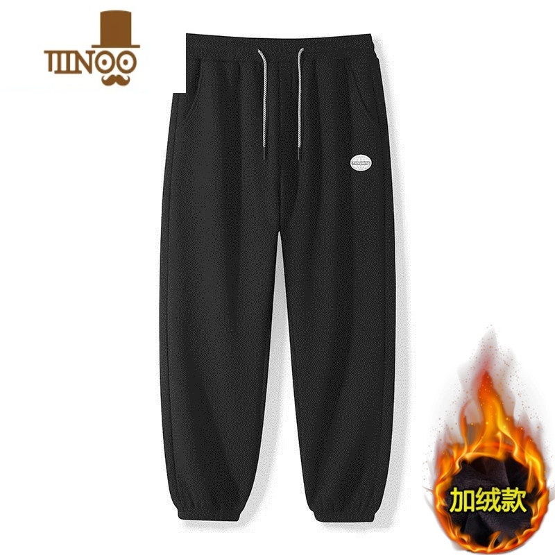 YANXU华夫格卫裤男休闲运动ins潮流痞帅垂感男生束脚宽松加绒裤子 L建议95-110斤 黑色加绒款