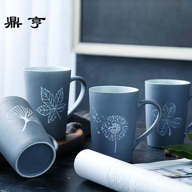 鼎亨私人定制马克杯带盖勺大容量水创意简约刻陶瓷咖啡杯子情侣