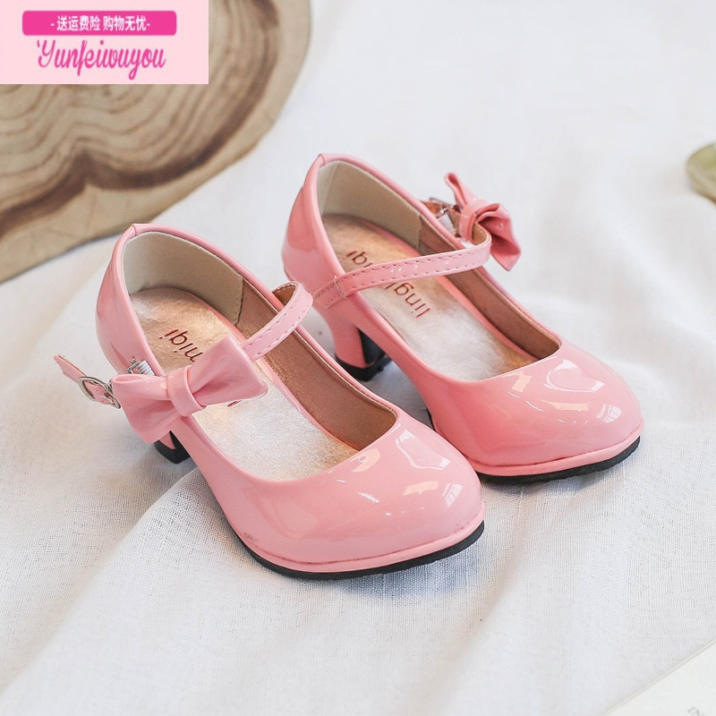 七斓女童高跟鞋小公主单鞋红色儿童皮鞋小女孩演出走秀公主鞋小孩鞋子