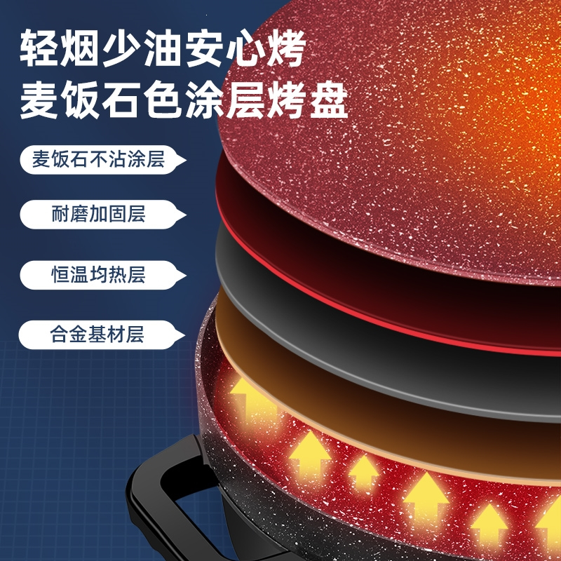 古达煎饼果子锅家用杂粮电鏊子煎饼机烙饼春卷商用摊鸡蛋电饼铛电烤盘_30cm浅口径无盖-多功能电煎烤锅黑