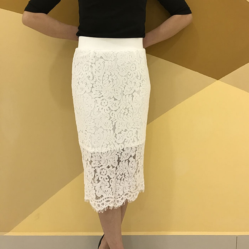 蕾丝半身裙包臀裙高腰黑色裙子女春秋中长款一步裙显瘦长裙