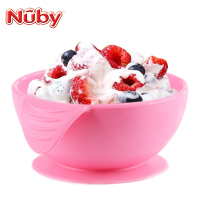Nuby/努比儿童餐具全硅胶碗吸盘碗宝宝婴儿辅食喂食碗-红色