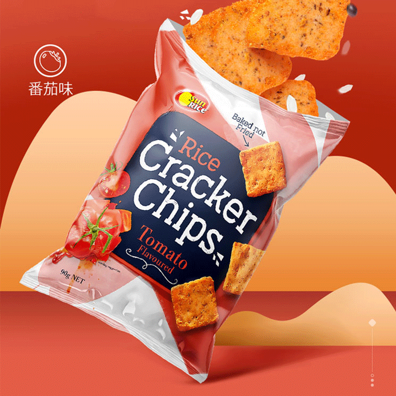 澳洲国民品牌 SunRice尚米滋 休闲 膨化 零食 非油炸 番茄味 薄脆米片 粗粮 90g